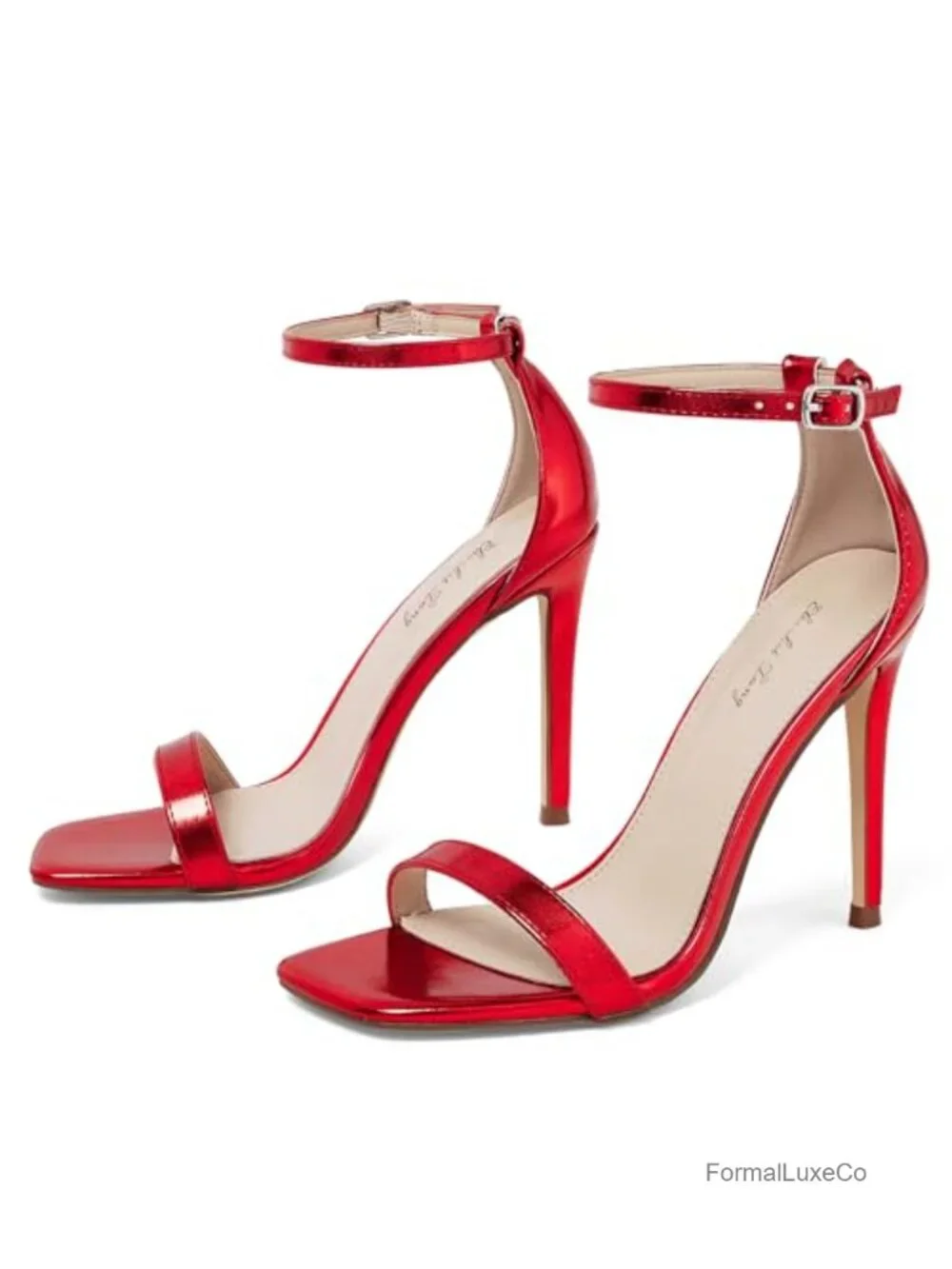 Stiletto Heels Square Open Toe Ankle Strap High Heeled Sandals 4 Inch Comfort